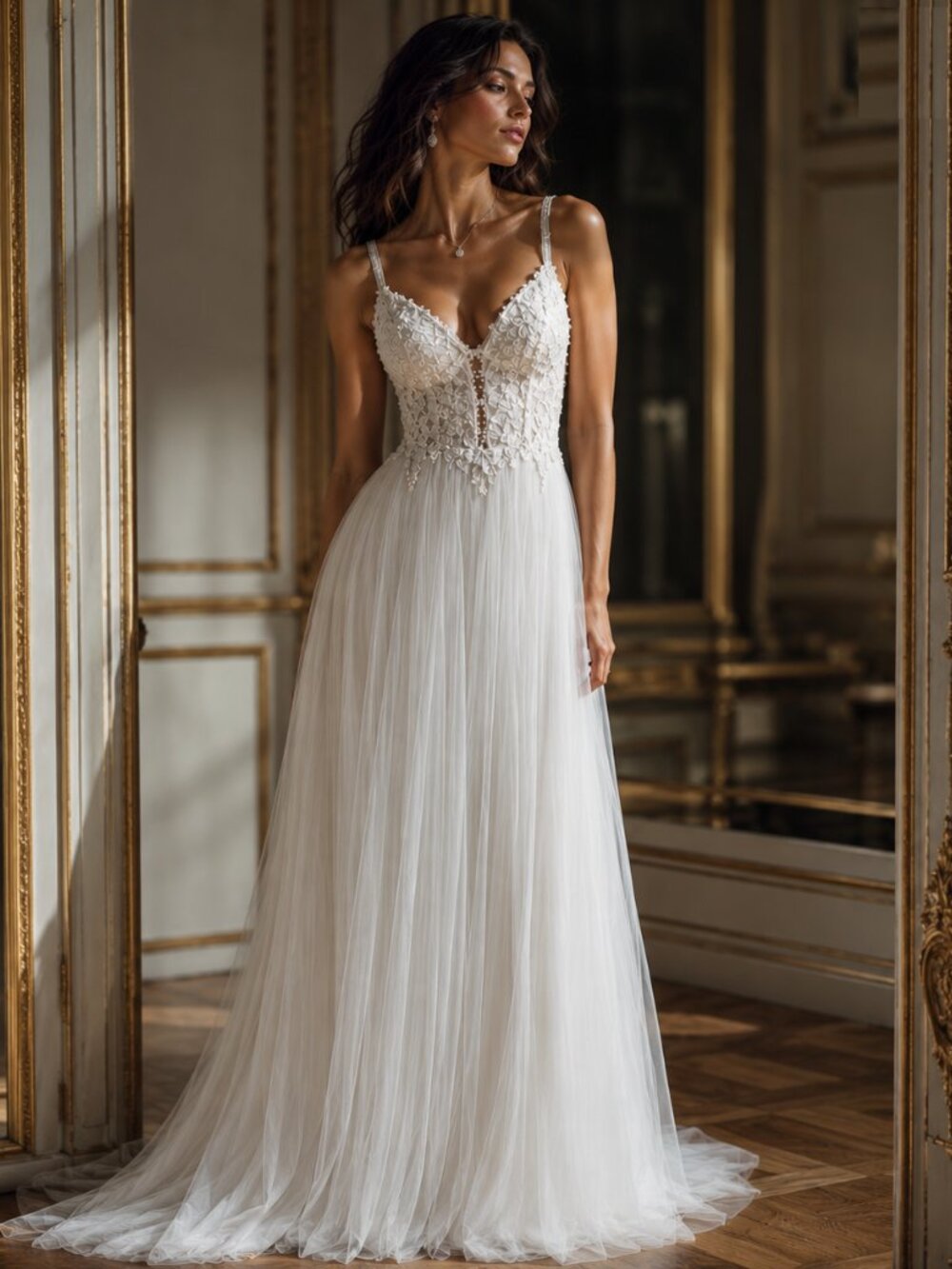 Enchanting Ivory Chiffon Wedding Dress by Mon Cheri Size 4 NWT